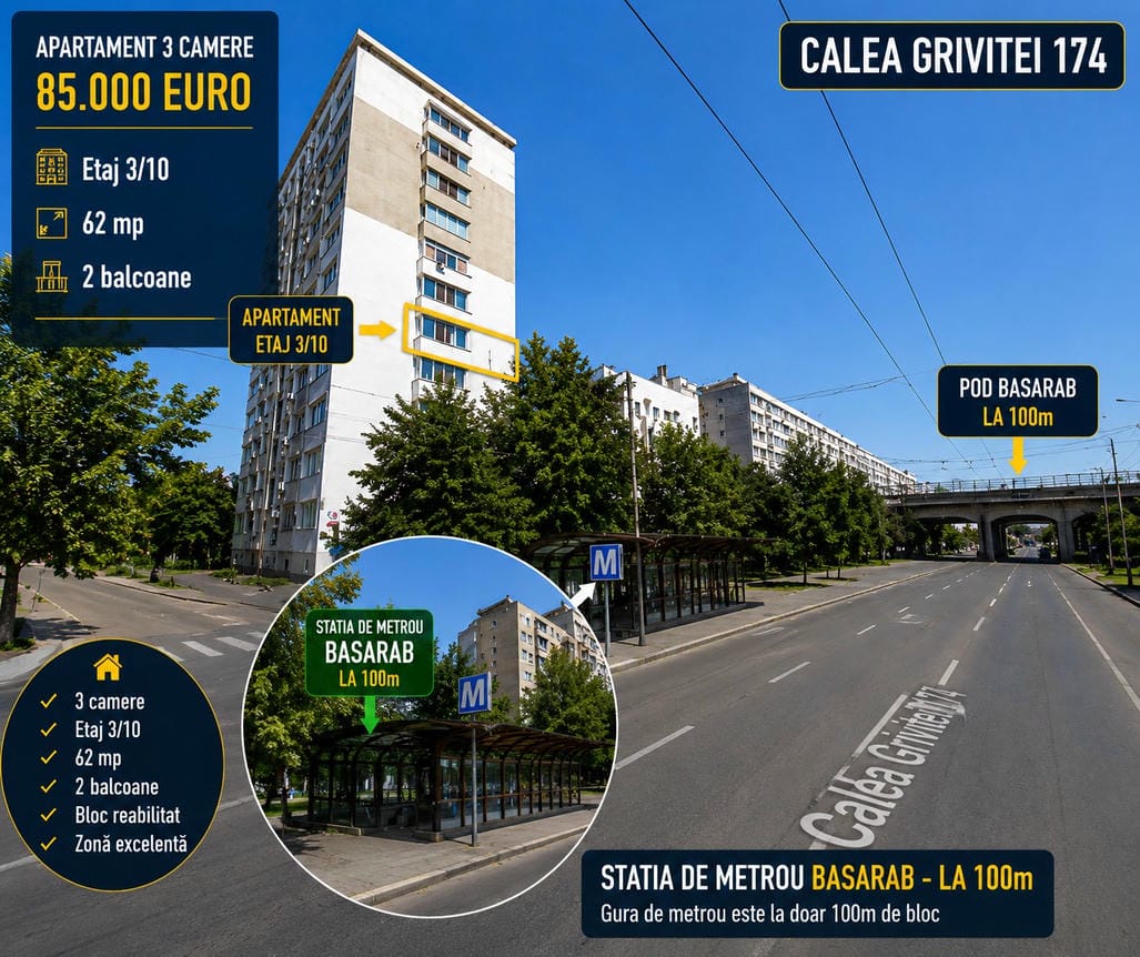 poza Apartament 3 camere- 62 mp-Calea Grivitei/Basarab- Sector 1