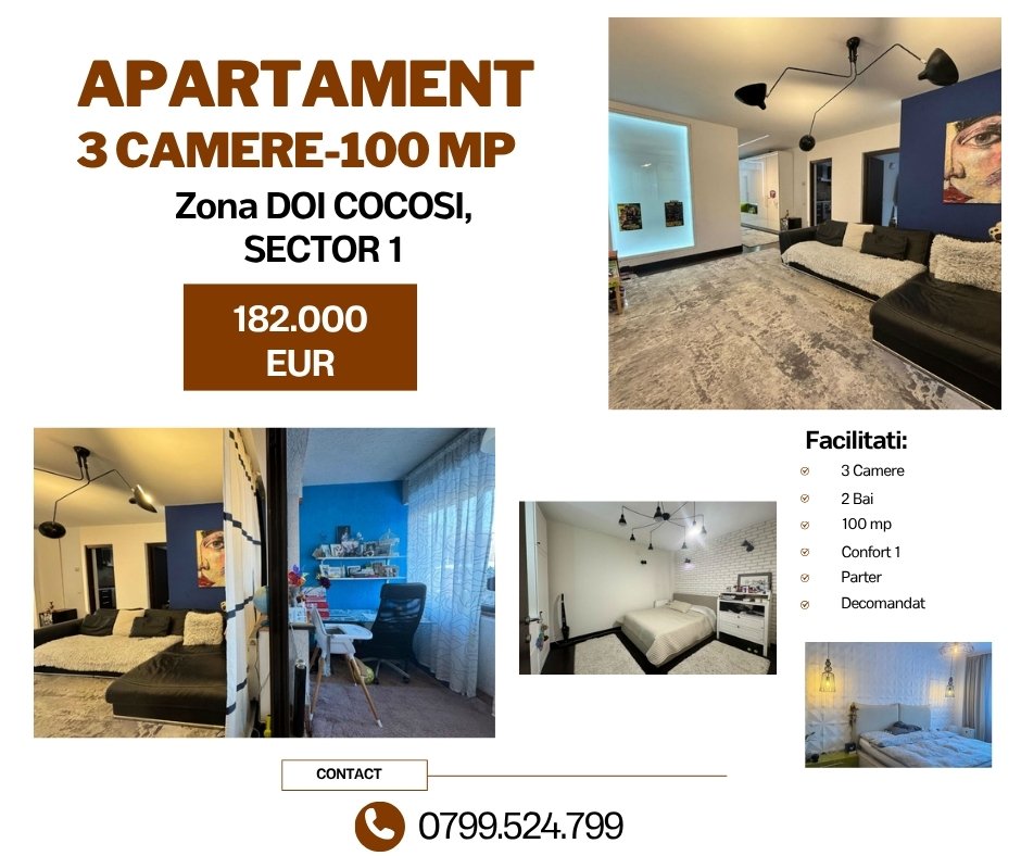 poza Apartament 3 camere-100 mp Zona Doi Cocosi Sector 1