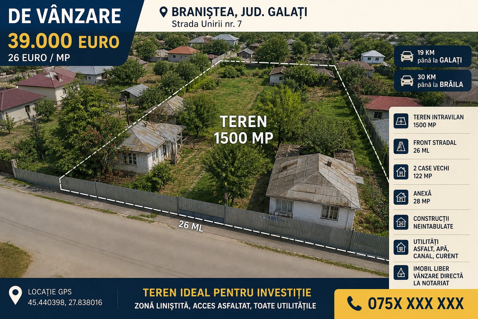 poza Branistea Galati, Casa si Teren- 1.500 mp - Strada Unirii