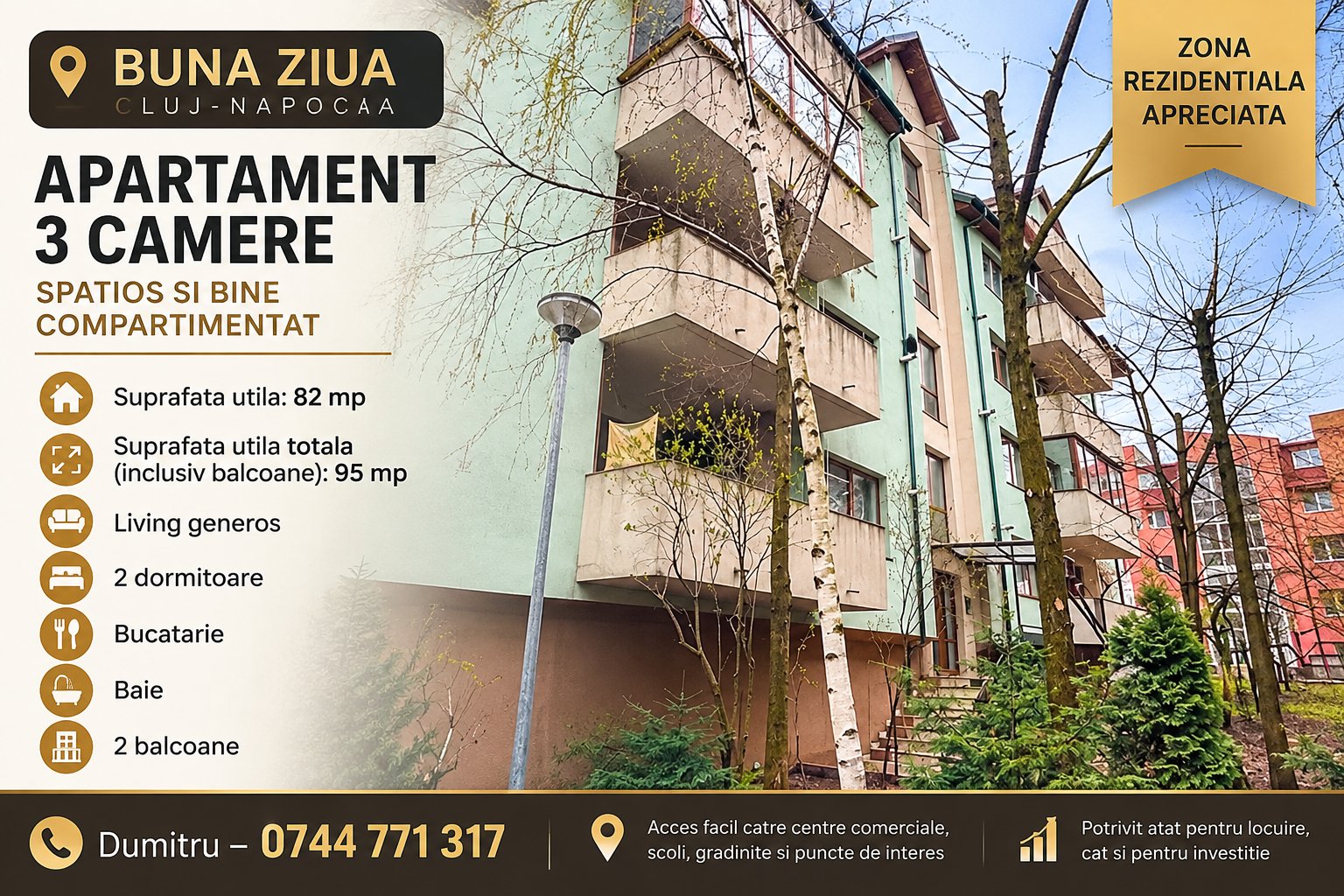 poza CLUJ - BUNA ZIUA, Apartament cu 3 camere - 95 mp - etaj 3