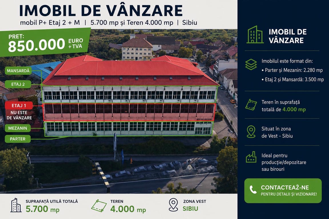 poza Cladire birouri/productie P+MZ+ Etaj 2 + M :  5.700 mp si Teren 4.000 mp Sibiu