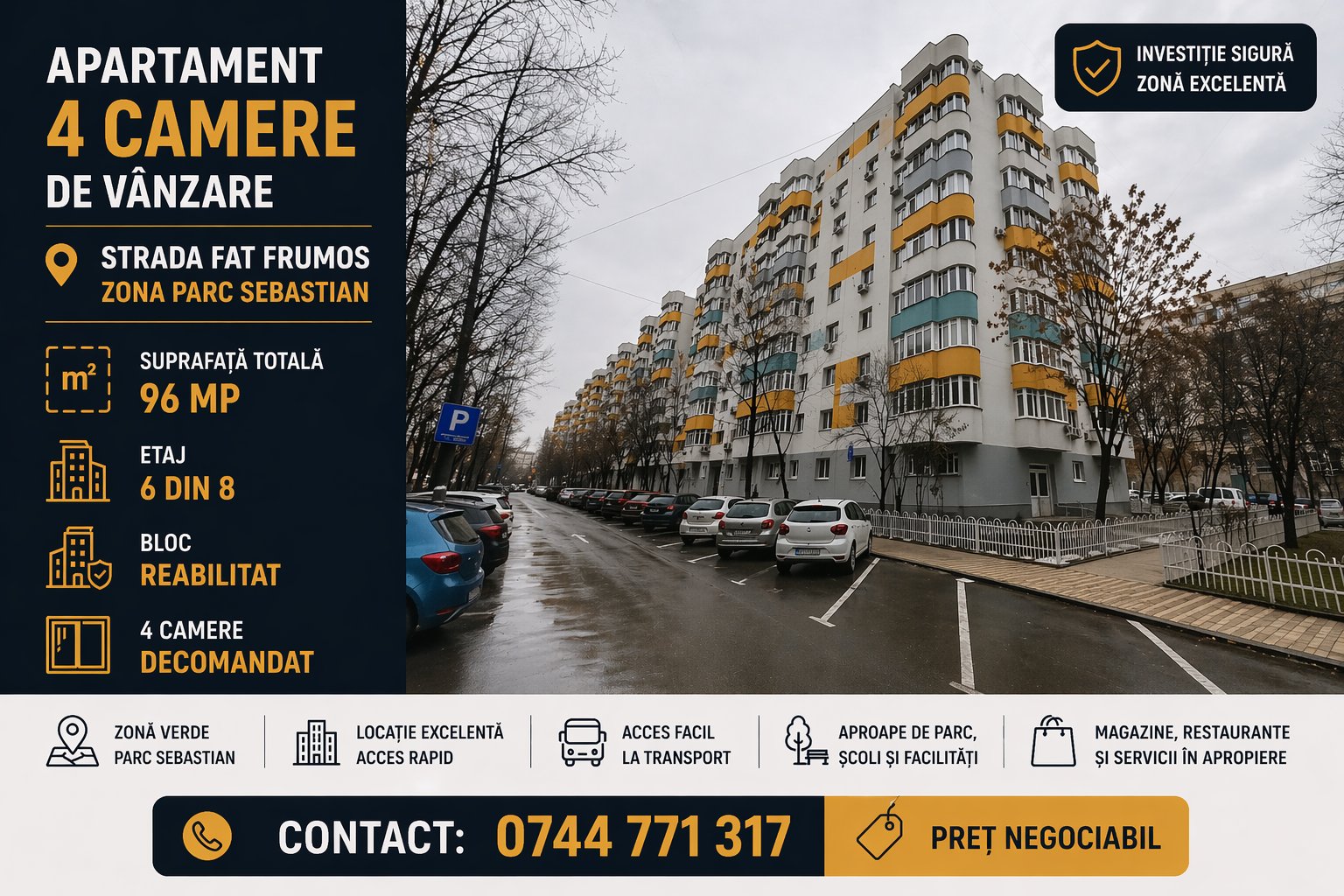poza PARC SEBASTIAN,  Apartament cu 4 camere decomandat - 96mp, etaj 6