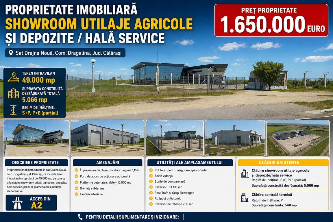 poza Showroom + hala service+ Teren 49.000 mp, Dragalina, Calarasi