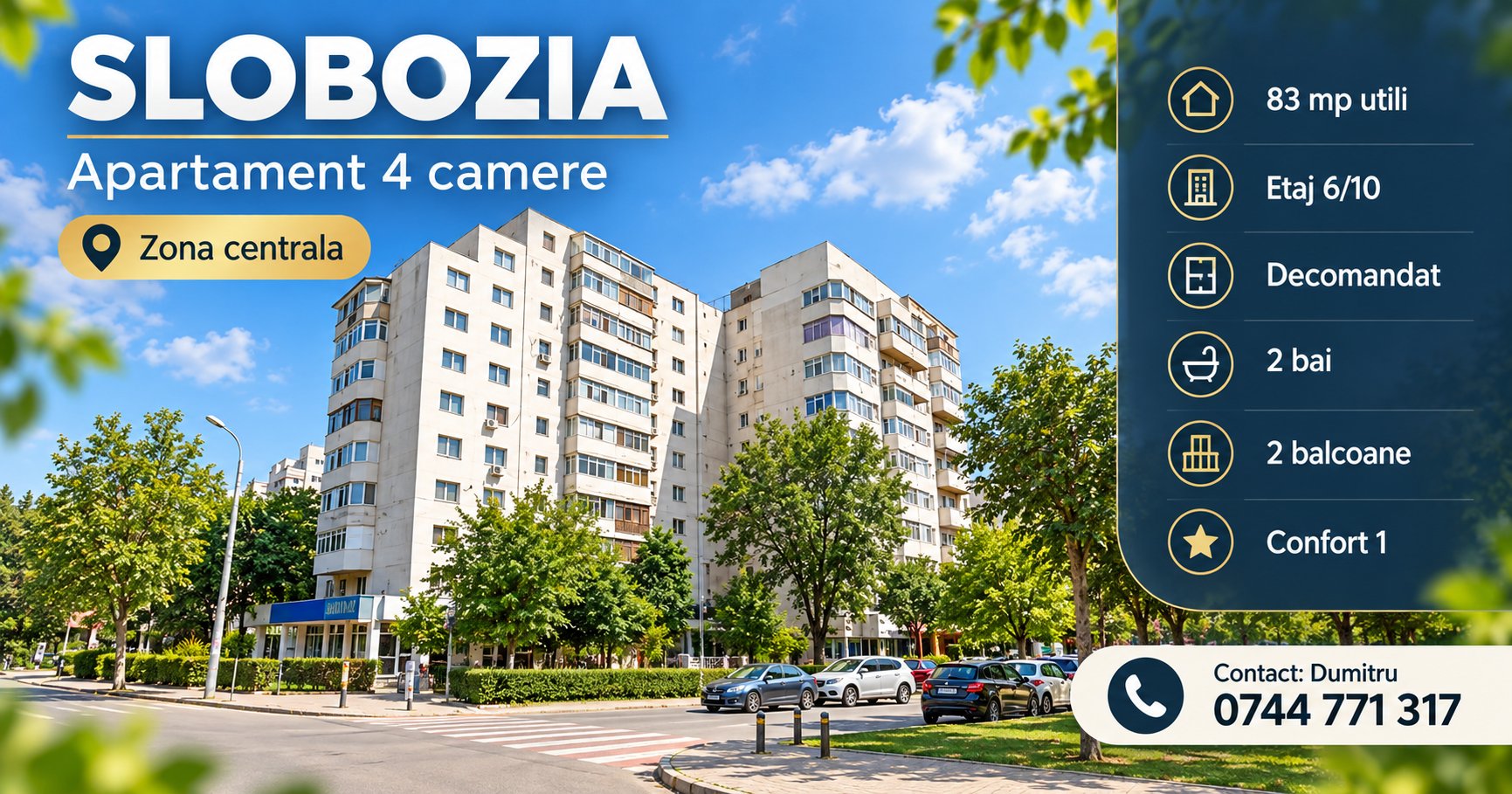 poza SLOBOZIA, Apartament cu 4 camere - 93 mp - etaj 6/10