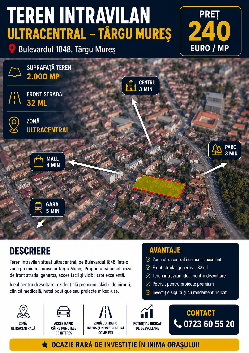 poza Targu Mures, Bulevardul 1848, Ultracentral  Teren 2,000  mp
