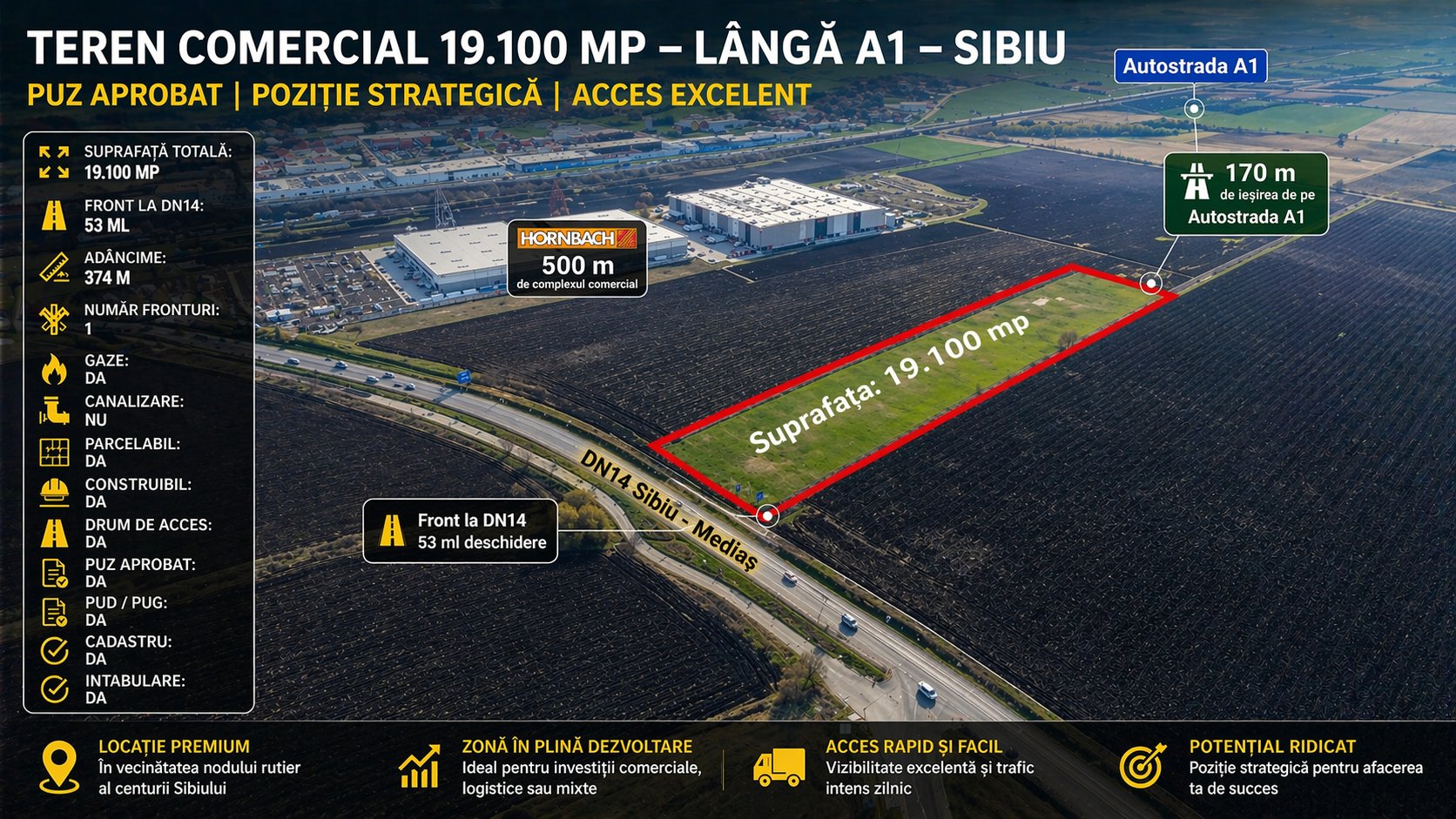 poza Teren 19.100 mp -Langa A1 - Sibiu - PUZ Aprobat