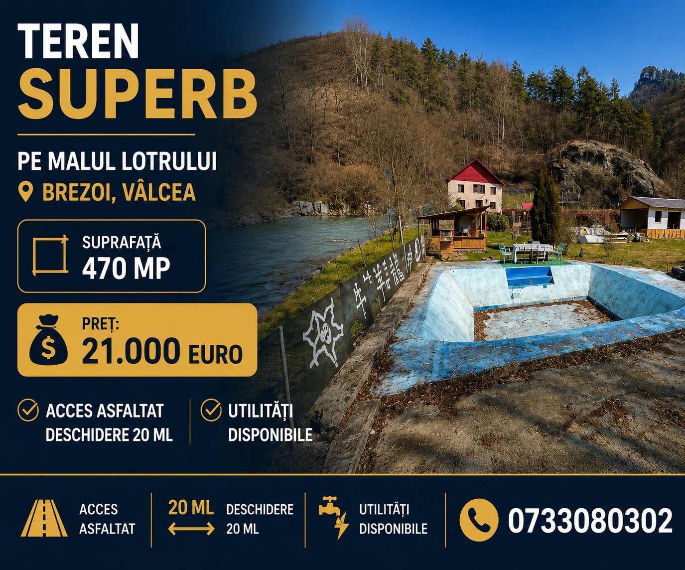 poza Teren SUPERB - 470 mp - pe malul Lotrului, Brezoi, Valcea